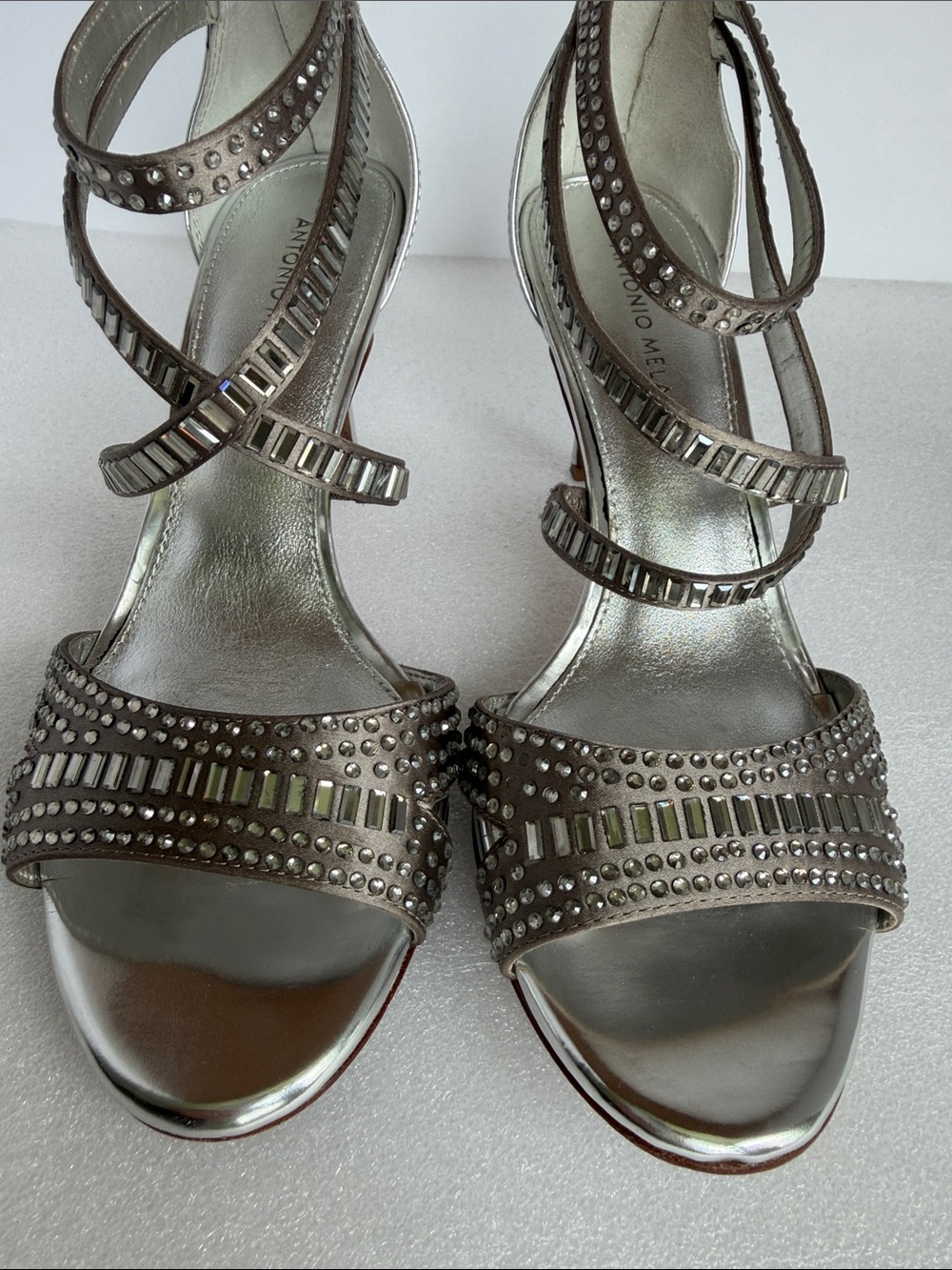 ANTONIO MELANI Tess Silver Rhinestone Strappy Heels Sandals Size 9M - Picture 10 of 15